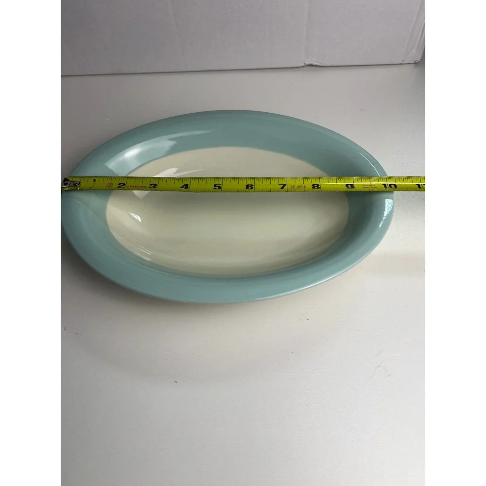 2 Oval Serving Platters Light Blue Cream Ceramic‎ Oval Serving Dish Unbranded